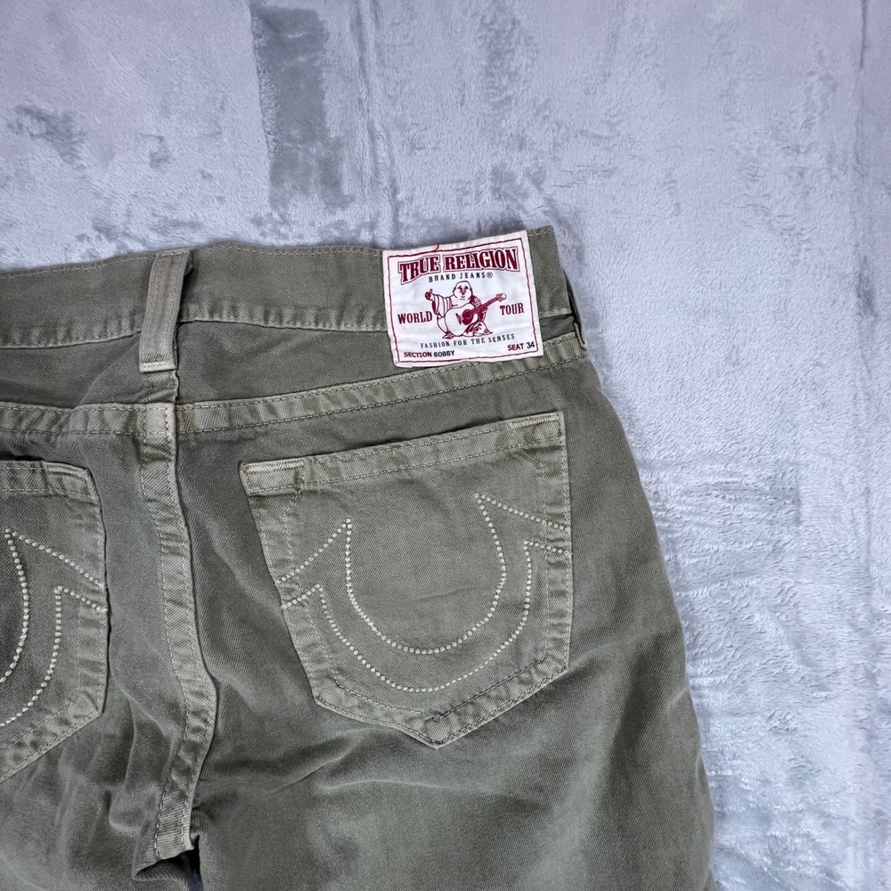 True Religion Brand Jeans Mens Size 36 Olive Green Straight Leg Made USA - Picture 7 of 10